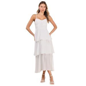 Lulus Cascading Crush Midi Dress Womens S Tiered Pleated Bustier Cocktail NWT